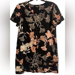 Nicole Miller Original L Tropical Floral Linen Midi Dress Coastal‎ Grandma